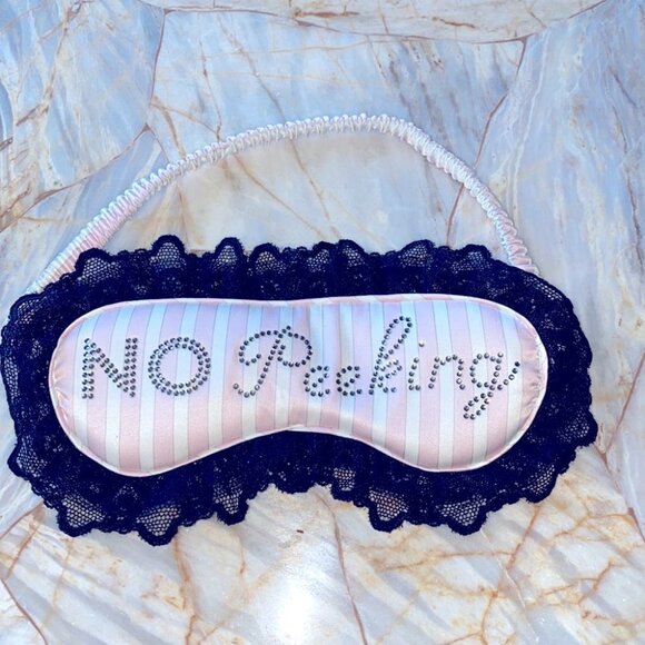 Victoria's Secret Accessories - Victorias Secret “No Peeking” blindfold Silky Sleep Mask Pink Stripe Lace Trim